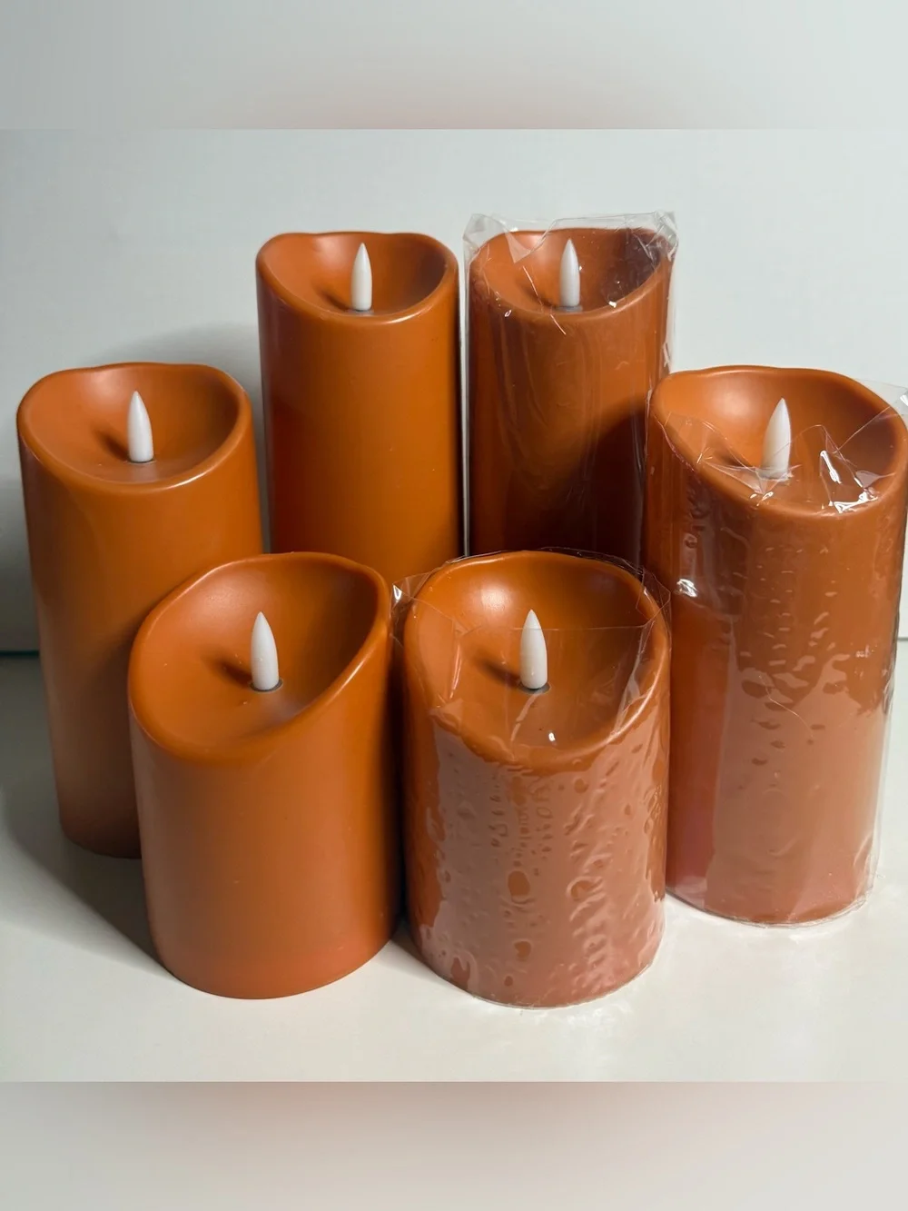 Candle Set Flickering 3  LED Pillars Different Heights in Orange
